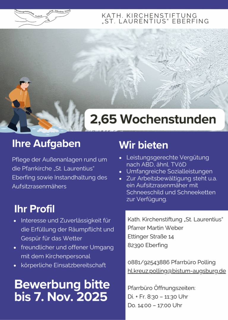 Read more about the article Stellenausschreibung: Eberfing 2,65 Std./Woche